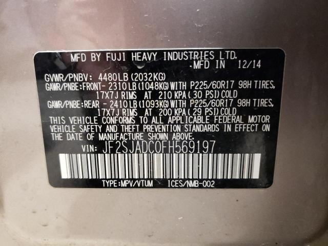 2015 SUBARU FORESTER 2 JF2SJADC0FH569197