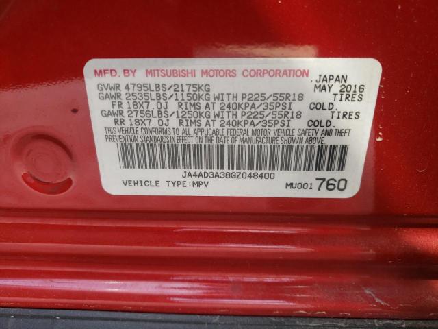 2016 MITSUBISHI OUTLANDER JA4AD3A38GZ048400