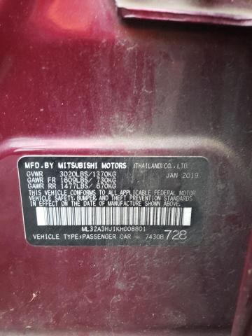 2019 MITSUBISHI MIRAGE ES ML32A3HJ1KH008801