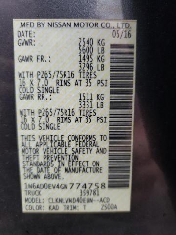 2016 NISSAN FRONTIER S 1N6AD0EV4GN774758