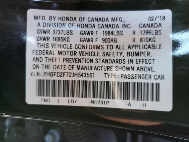 2018 HONDA CIVIC EX 2HGFC2F72JH543561