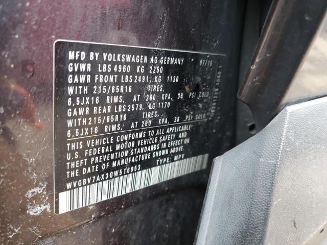 2016 VOLKSWAGEN TIGUAN S - WVGBV7AX3GW516953