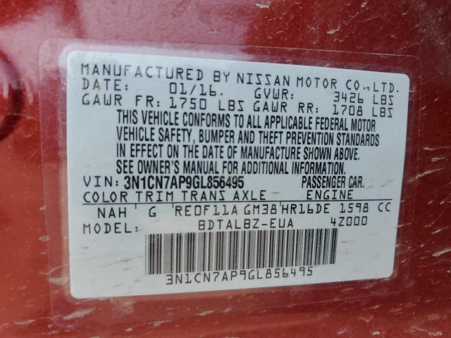 2016 NISSAN VERSA S AU - 3N1CN7AP9GL856495