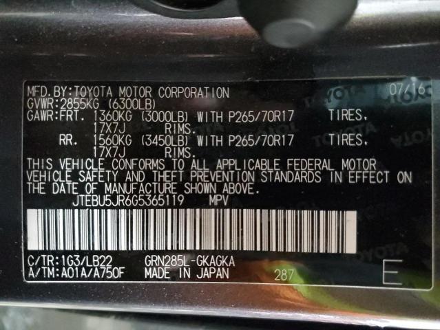 2016 TOYOTA 4RUNNER SR JTEBU5JR6G5365119