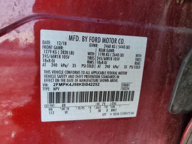 2019 FORD EDGE SEL 2FMPK4J98KBB42252