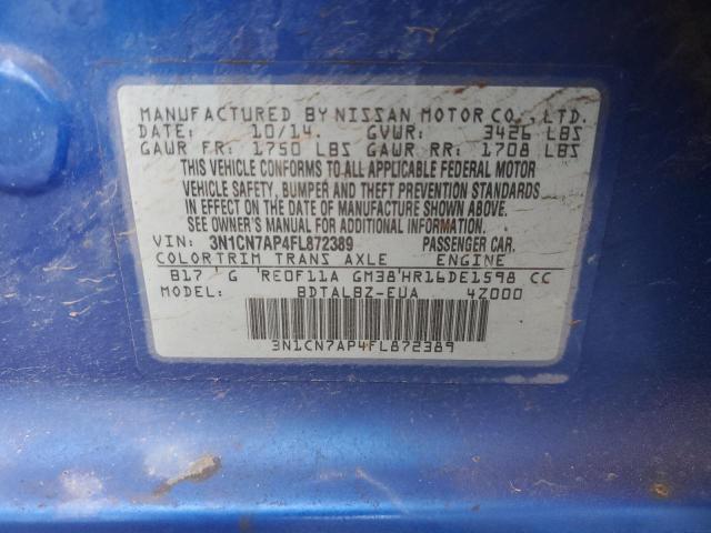 2015 NISSAN VERSA 4D 3N1CN7AP4FL872389