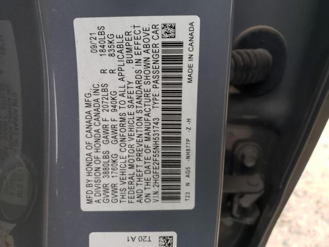 2022 HONDA CIVIC SPOR 2HGFE2F55NH531743