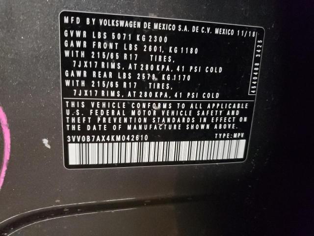 2019 VOLKSWAGEN TIGUAN S 3VV0B7AX4KM042610