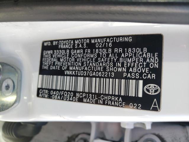 2016 TOYOTA YARIS L VNKKTUD37GA062213