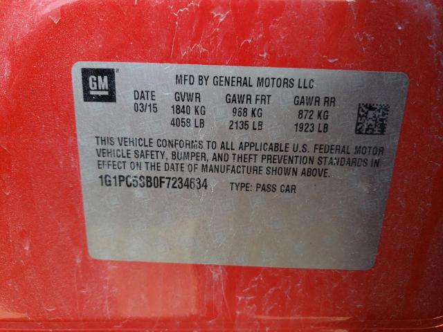 2015 CHEVROLET CRUZE LT 1G1PC5SB0F7234634