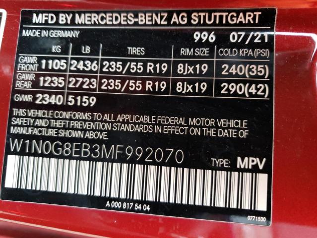 2021 MERCEDES-BENZ GLC 300 4M - W1N0G8EB3MF992070