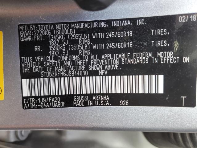 2018 TOYOTA HIGHLANDER 5TDBZRFH6JS844610