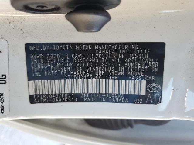 2018 TOYOTA COROLLA L 2T1BURHE5JC011388