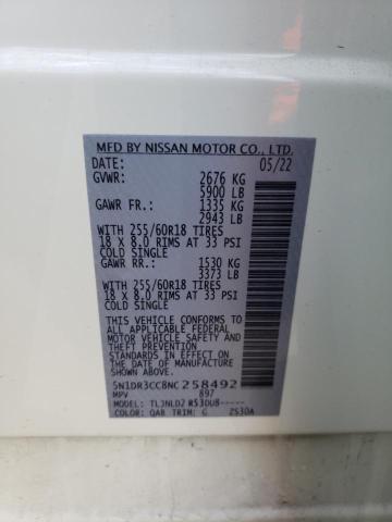 5N1DR3CC8NC258492 Nissan Pathfinder Sl