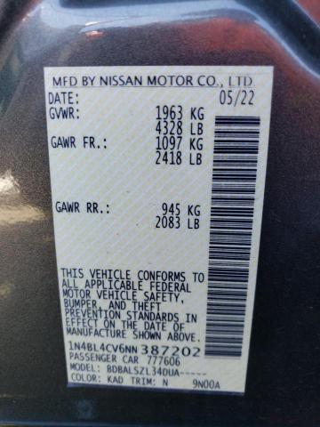 2022 NISSAN ALTIMA SR 1N4BL4CV6NN387202