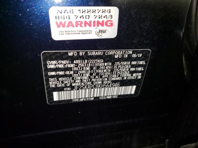 2019 SUBARU FORESTER S - JF2SKAPC8KH564946