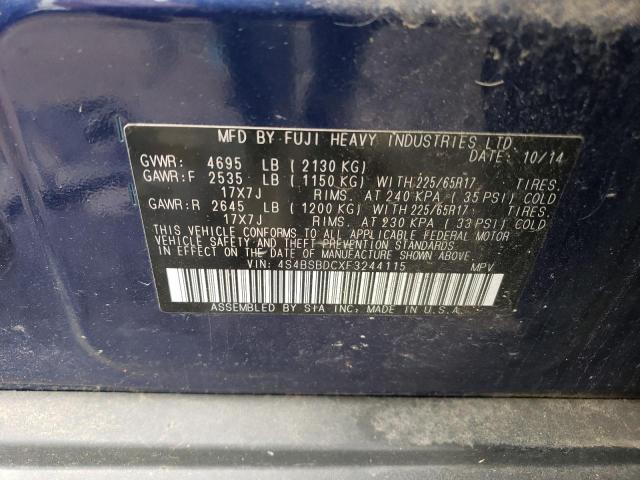 2015 SUBARU OUTBACK 2. 4S4BSBDCXF3244115
