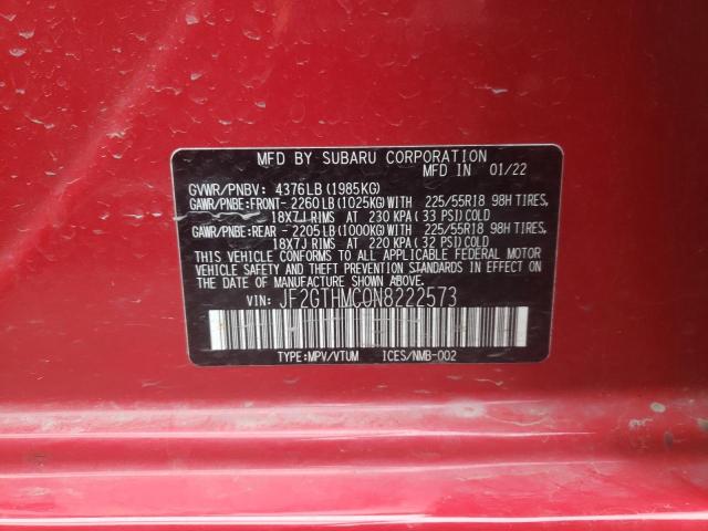 2022 SUBARU CROSSTREK JF2GTHMC0N8222573