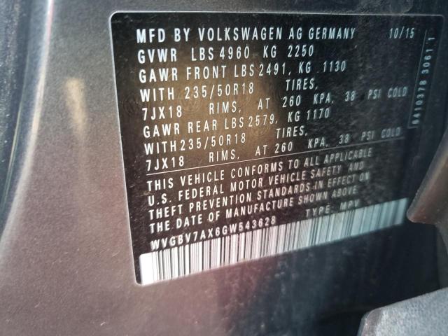2016 VOLKSWAGEN TIGUAN S WVGBV7AX6GW543628
