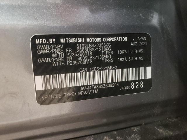 2022 Mitsubishi Outlander Es VIN: JA4J4TA86NZ609203 Lot: 43266393