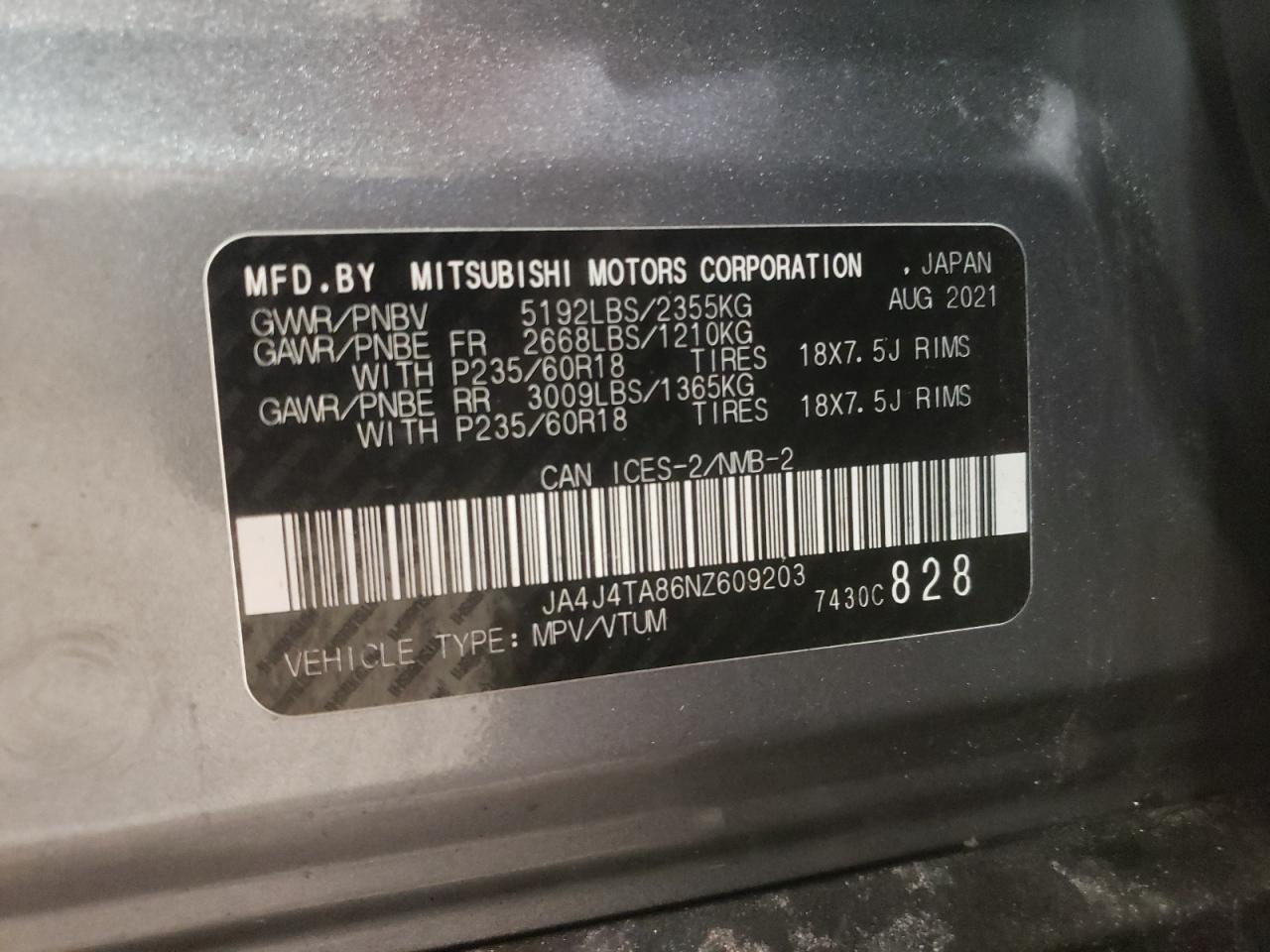 JA4J4TA86NZ609203 2022 Mitsubishi Outlander Es