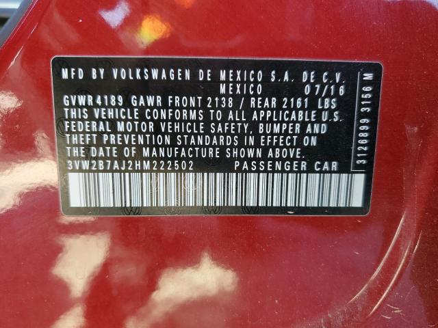2017 VOLKSWAGEN JETTA S 3VW2B7AJ2HM222502