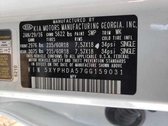 5XYPHDA57GG159031 KIA SORENTO EX