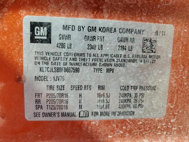 2015 CHEVROLET TRAX 1LT KL7CJLSB0FB067590