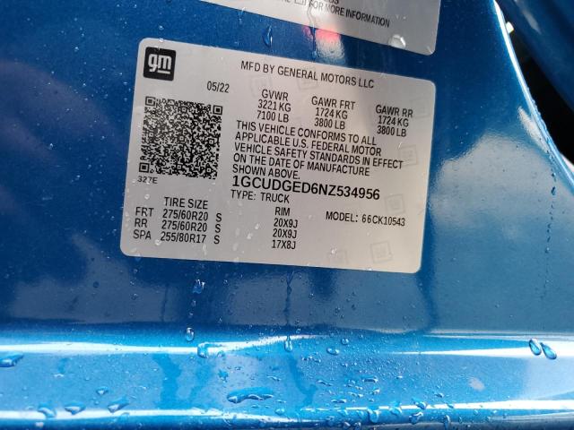 2022 CHEVROLET SILVERADO 1GCUDGED6NZ534956