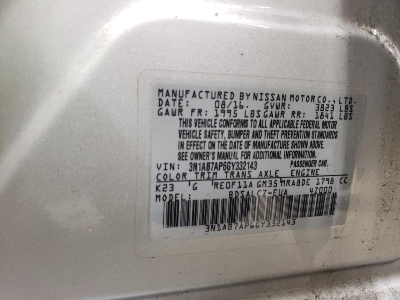3N1AB7AP6GY332143 NISSAN SENTRA 2016