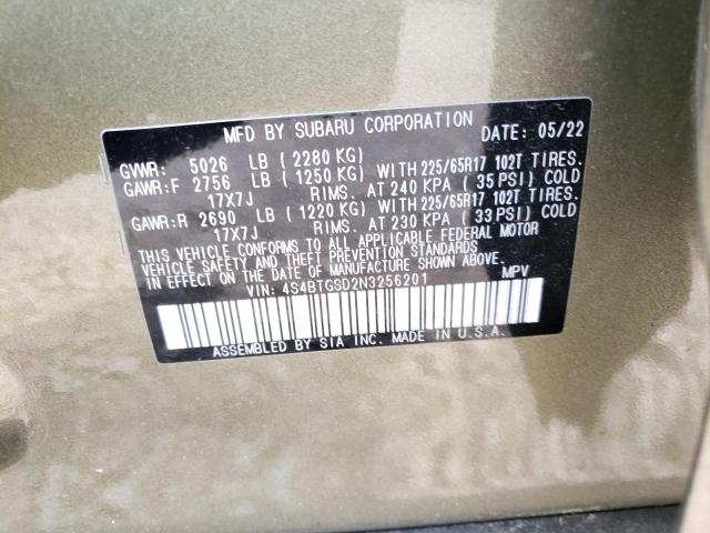 2022 SUBARU OUTBACK WI 4S4BTGSD2N3256201
