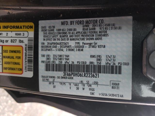 3FA6P0HD6LR223621 | 2020 FORD FUSION SE