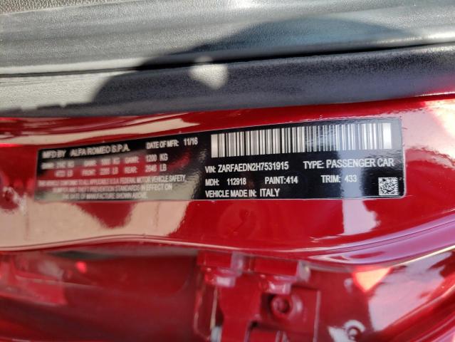 2017 ALFA ROMEO GIULIA Q4 ZARFAEDN2H7531915