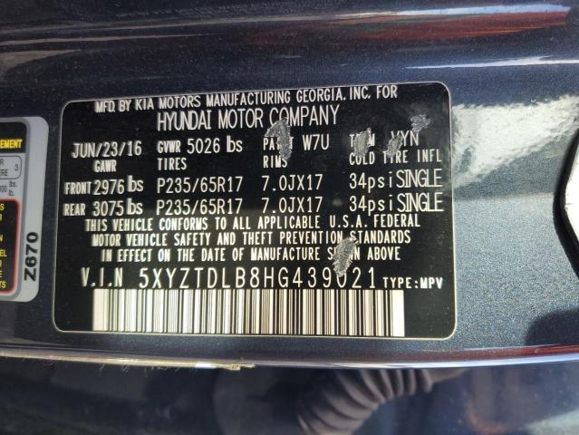 2017 HYUNDAI SANTA FE S 5XYZTDLB8HG439021
