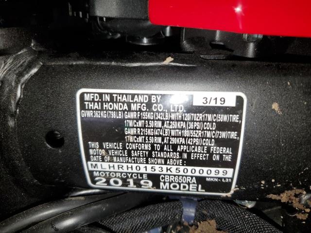 2019 HONDA CBR650 RA MLHRH0153K5000099