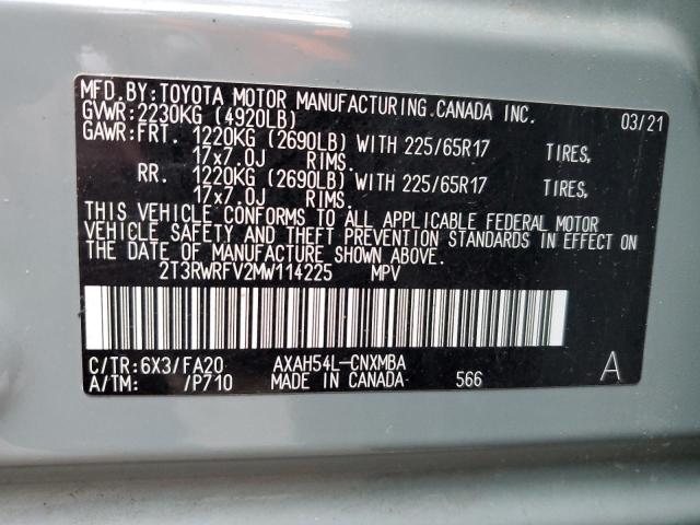 2T3RWRFV2MW114225 Toyota Rav4 Xle