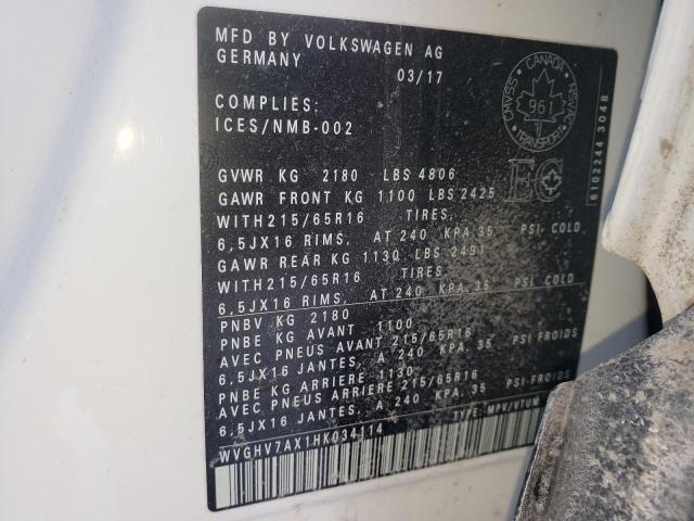 2017 VOLKSWAGEN TIGUAN TRE WVGHV7AX1HK034114