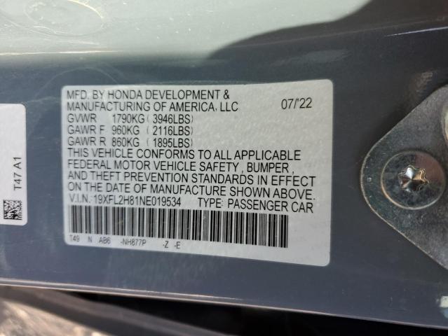 2022 HONDA CIVIC SPOR 19XFL2H81NE019534