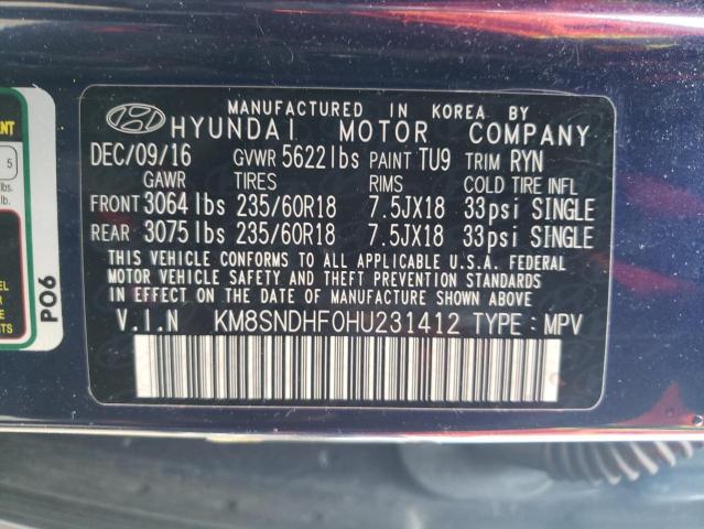 KM8SNDHF0HU231412 Hyundai Santa Fe Se