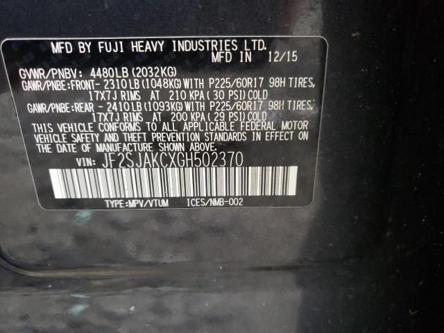 2016 SUBARU FORESTER 2 - JF2SJAKCXGH502370