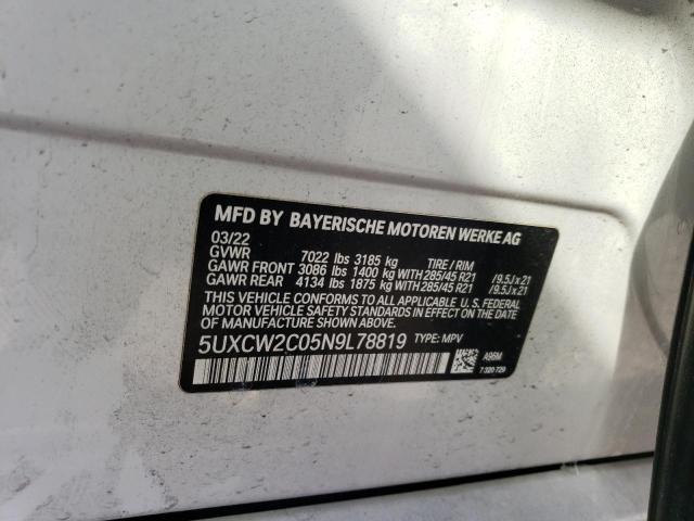 2022 BMW X7 XDRIVE4 - 5UXCW2C05N9L78819