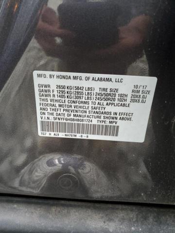 2017 HONDA PILOT ELIT 5FNYF6H08HB081724