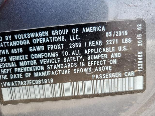 2015 VOLKSWAGEN PASSAT S 1VWAT7A37FC081919