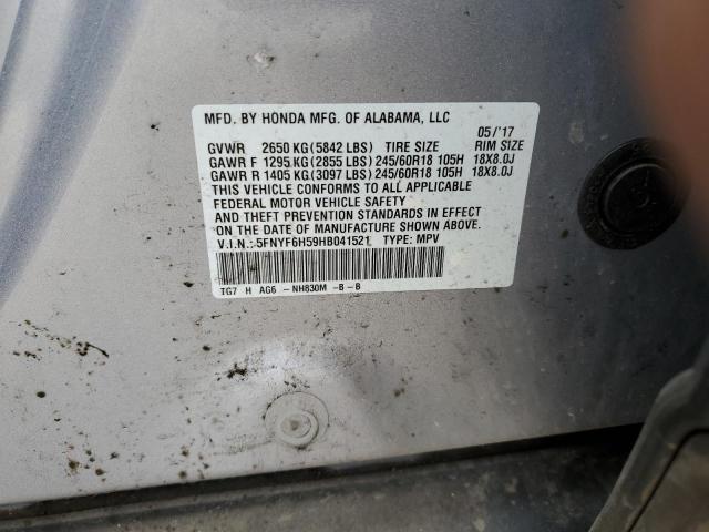 2017 HONDA PILOT EXL 5FNYF6H59HB041521