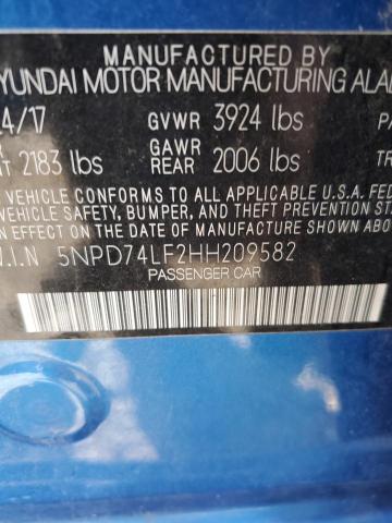 2017 HYUNDAI ELANTRA SE 5NPD74LF2HH209582
