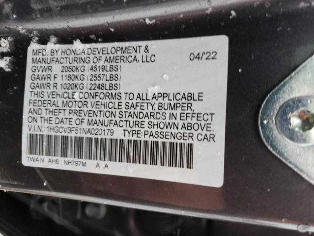 2022 HONDA ACCORD HYB 1HGCV3F51NA020179