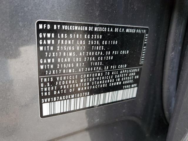 2019 VOLKSWAGEN TIGUAN S - 3VV1B7AX0KM163798