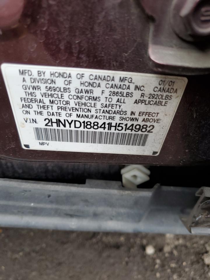 2001 Acura Mdx Touring VIN: 2HNYD18841H514982 Lot: 43285243