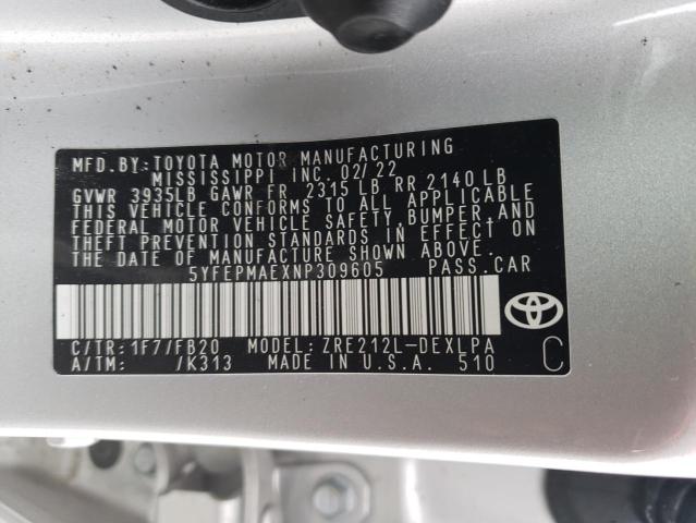 2022 TOYOTA COROLLA LE 5YFEPMAEXNP309605