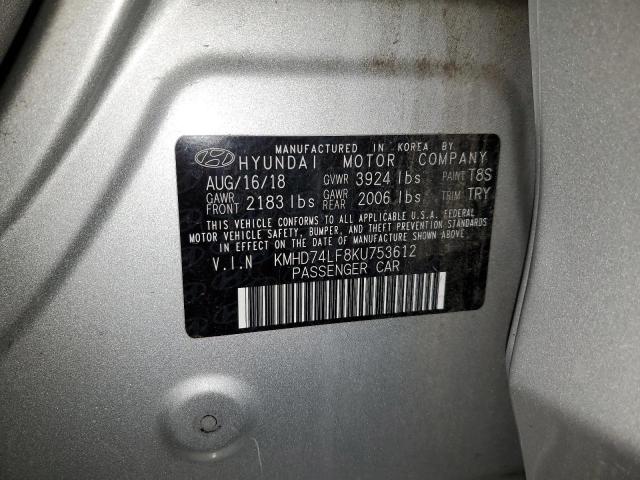 2019 HYUNDAI ELANTRA SE KMHD74LF8KU753612